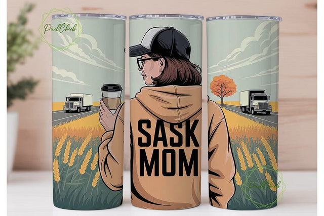 Sask Mom Tumbler Wrap PNG Sublimation PixelChick 
