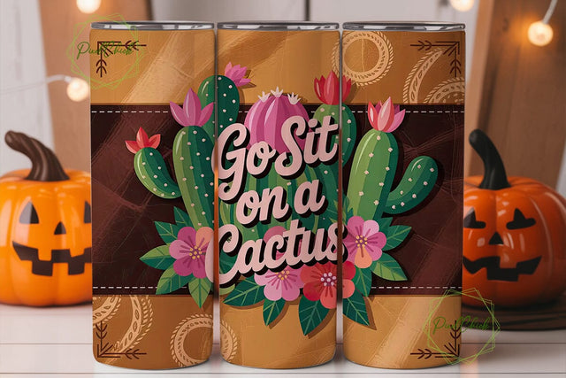Sassy Cactus Tumbler Wrap PNG Sublimation PixelChick 
