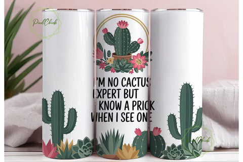 Sassy Cactus Tumbler Wrap PNG Sublimation PixelChick 