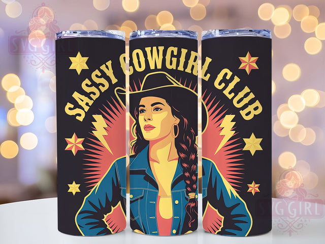Sassy Cowgirl Club 20oz Tumbler, Rustic Country Girl Wrap, American Flag Sublimation, Patriotic USA Design, Western Cowgirl Theme, 20oz Tumbler Design, PNG Tumbler Wrap Sublimation SvggirlplusArt 