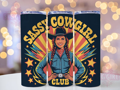 Sassy Cowgirl Club 20oz Tumbler, Rustic Country Girl Wrap, American Flag Sublimation, Patriotic USA Design, Western Cowgirl Theme, 20oz Tumbler Design, PNG Tumbler Wrap Sublimation SvggirlplusArt 