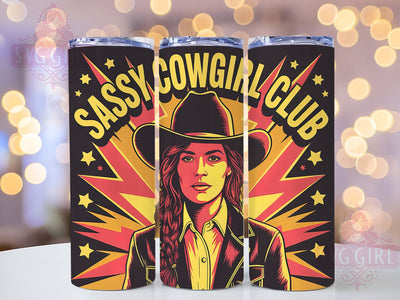 Sassy Cowgirl Club 20oz Tumbler, Rustic Country Girl Wrap, American Flag Sublimation, Patriotic USA Design, Western Cowgirl Theme, 20oz Tumbler Design, PNG Tumbler Wrap Sublimation SvggirlplusArt 