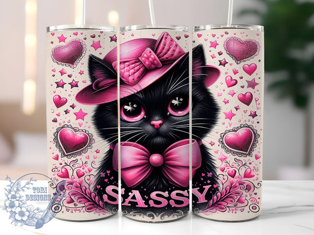 Sassy Cute Cat 20oz Skinny Tumbler, Cat Lovers Tumbler Png, Straight & Tapered Tumbler Wrap, Instant Digital Download Sublimation ToriDesigns 