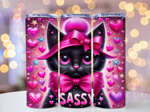 Sassy Cute Cat 20oz Tumbler Wrap Sublimation Design, Straight Tapered Tumbler Wrap, Cat Lovers Tumbler Png, Instant Digital Download Sublimation SvggirlplusArt 