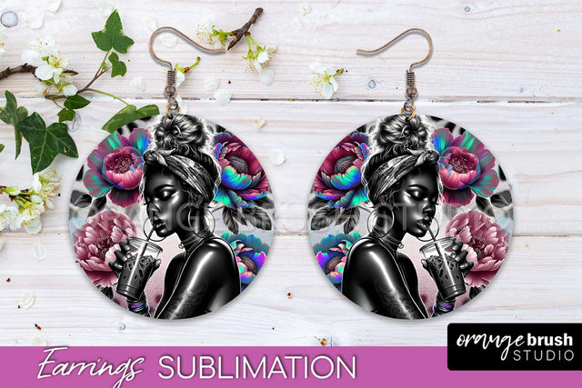 Sassy Girl Earrings PNG - Flower Round Earrings Sublimation Sublimation OrangeBrushStudio 