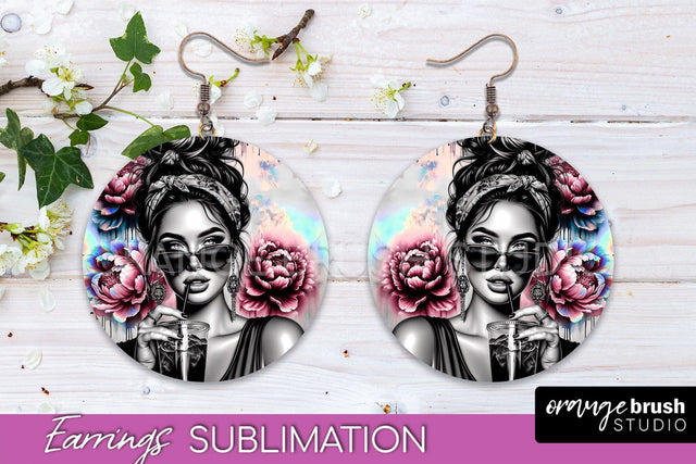 Sassy Girl Earrings PNG - Flower Round Earrings Sublimation Sublimation OrangeBrushStudio 