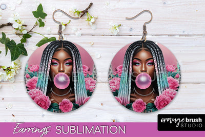 Sassy Girl Earrings PNG - Flower Round Earrings Sublimation Sublimation OrangeBrushStudio 