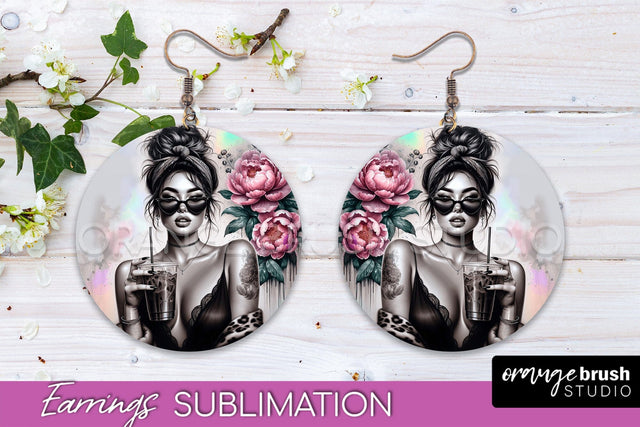 Sassy Girl Earrings PNG - Flower Round Earrings Sublimation Sublimation OrangeBrushStudio 