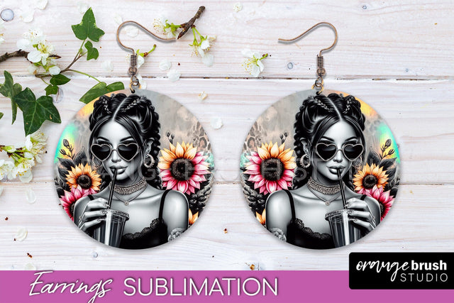 Sassy Girl Earrings PNG - Flower Round Earrings Sublimation Sublimation OrangeBrushStudio 