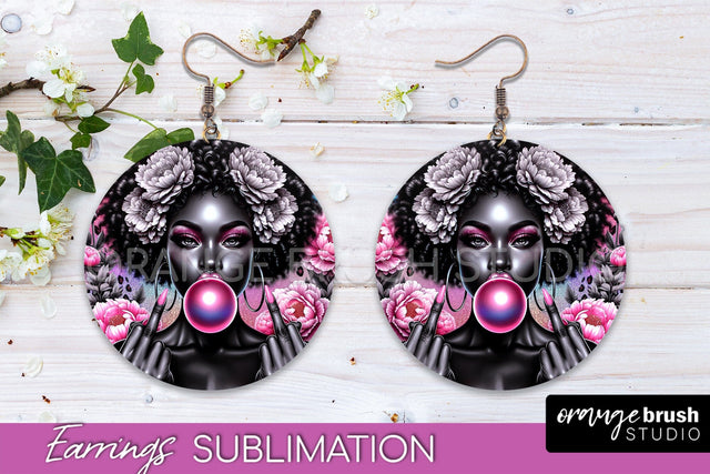 Sassy Girl Earrings PNG - Flower Round Earrings Sublimation Sublimation OrangeBrushStudio 