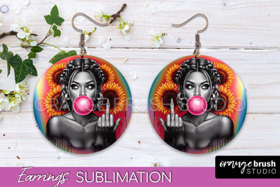 Sassy Girl Earrings PNG - Flower Round Earrings Sublimation Sublimation OrangeBrushStudio 