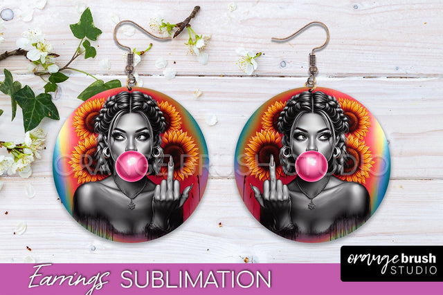 Sassy Girl Earrings PNG - Flower Round Earrings Sublimation Sublimation OrangeBrushStudio 