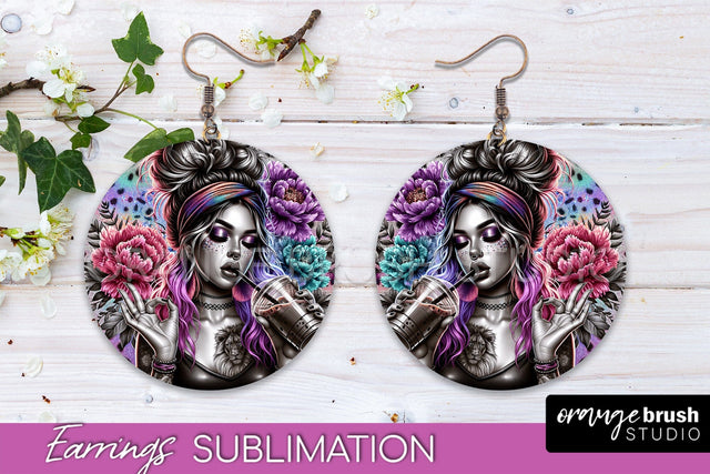 Sassy Girl Earrings PNG - Flower Round Earrings Sublimation Sublimation OrangeBrushStudio 