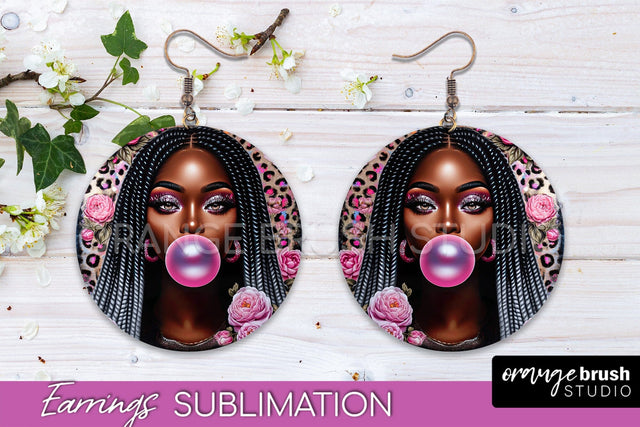 Sassy Girl Earrings PNG - Flower Round Earrings Sublimation Sublimation OrangeBrushStudio 