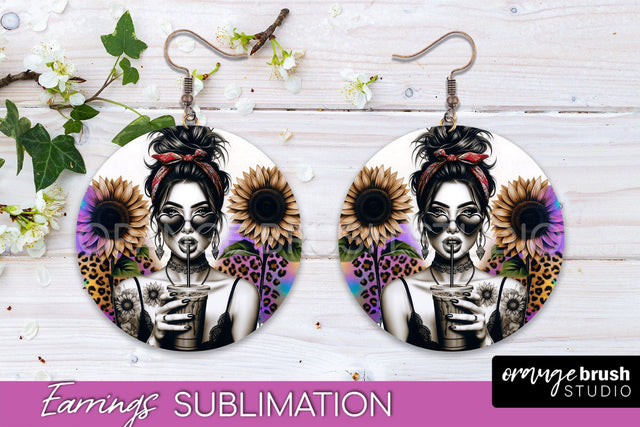 Sassy Girl Earrings PNG - Flower Round Earrings Sublimation Sublimation OrangeBrushStudio 
