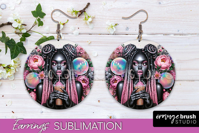 Sassy Girl Earrings PNG - Flower Round Earrings Sublimation Sublimation OrangeBrushStudio 