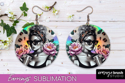 Sassy Girl Earrings PNG - Flower Round Earrings Sublimation Sublimation OrangeBrushStudio 