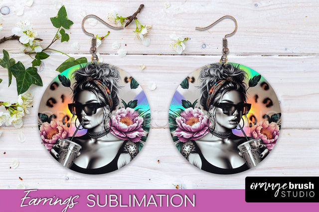 Sassy Girl Earrings PNG - Flower Round Earrings Sublimation Sublimation OrangeBrushStudio 
