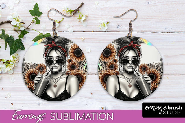 Sassy Girl Earrings PNG - Flower Round Earrings Sublimation Sublimation OrangeBrushStudio 