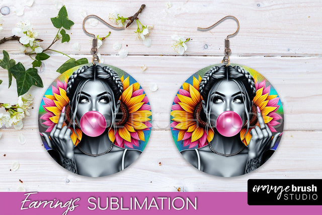 Sassy Girl Earrings PNG - Flower Round Earrings Sublimation Sublimation OrangeBrushStudio 
