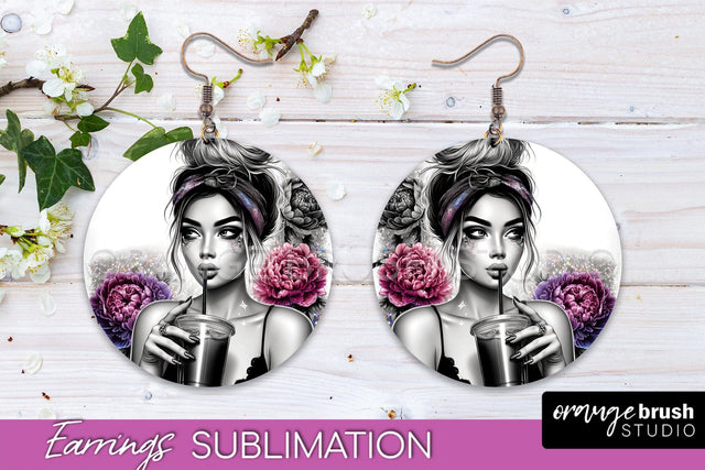 Sassy Girl Earrings PNG - Flower Round Earrings Sublimation Sublimation OrangeBrushStudio 