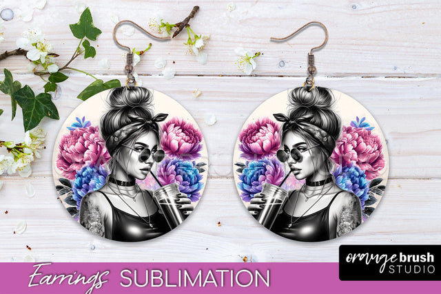Sassy Girl Earrings PNG - Flower Round Earrings Sublimation Sublimation OrangeBrushStudio 