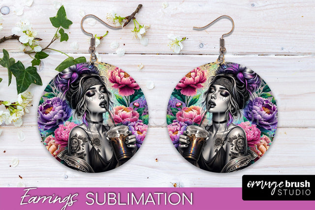 Sassy Girl Earrings PNG - Flower Round Earrings Sublimation Sublimation OrangeBrushStudio 