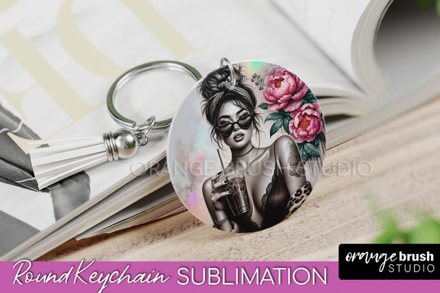 Sassy Girl Keychain - Round Keychain Sublimation Design Sublimation OrangeBrushStudio 