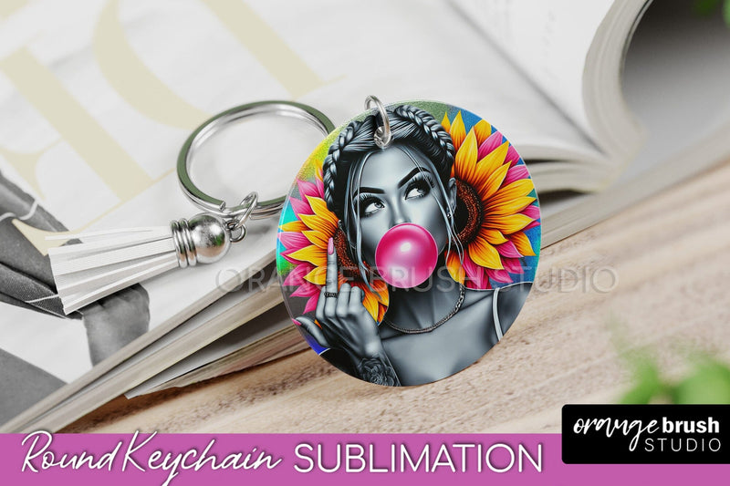 Sassy Girl Keychain - Round Keychain Sublimation Design Sublimation OrangeBrushStudio 