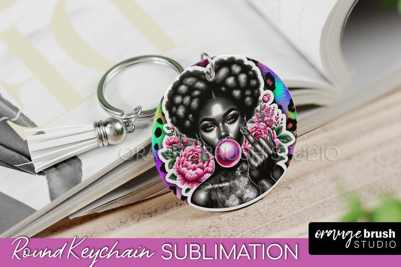 Sassy Girl Keychain - Round Keychain Sublimation Design Sublimation OrangeBrushStudio 
