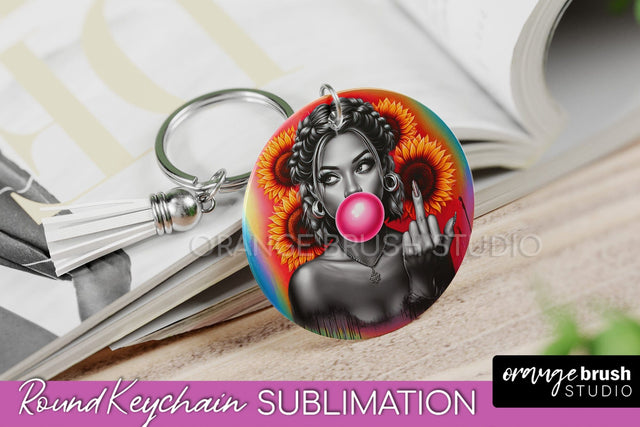 Sassy Girl Keychain - Round Keychain Sublimation Design Sublimation OrangeBrushStudio 
