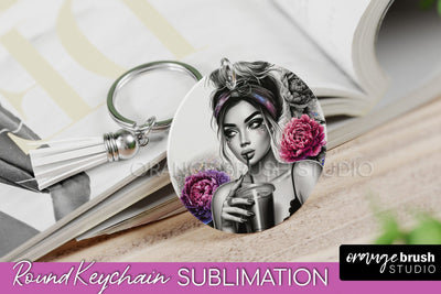 Sassy Girl Keychain - Round Keychain Sublimation Design Sublimation OrangeBrushStudio 