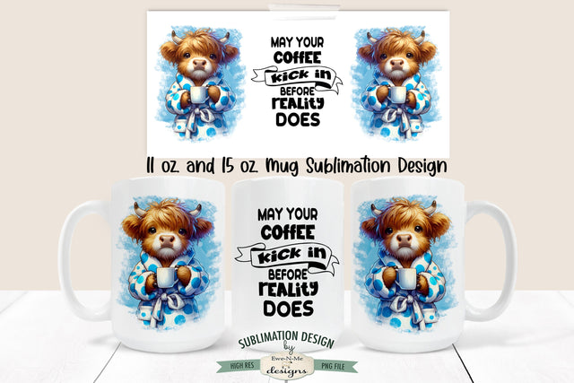 Sassy Highland Cow Coffee Sublimation Mug - 11 & 15 oz. PNG Sublimation Ewe-N-Me Designs 