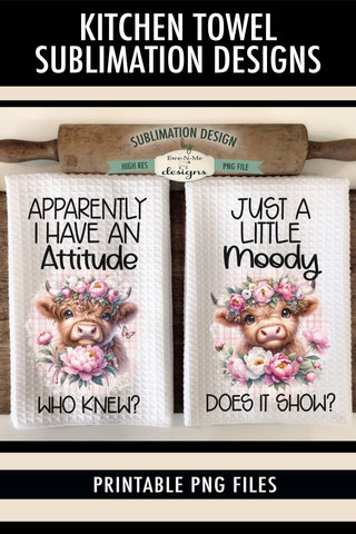 Sassy Highland Cows Sublimation Kitchen Towel Designs Sublimation Ewe-N-Me Designs 