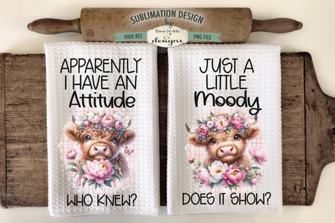 Sassy Highland Cows Sublimation Kitchen Towel Designs Sublimation Ewe-N-Me Designs 