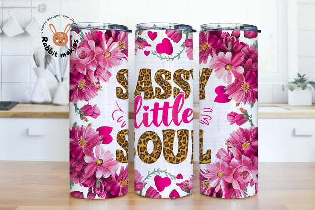 Sassy Little Soul 20 oz Tumbler Wrap PNG, 20 oz Skinny Tumbler Sublimation Designs PNG, Western Design, Flower Tumbler Sublimation Rabbitmakies 