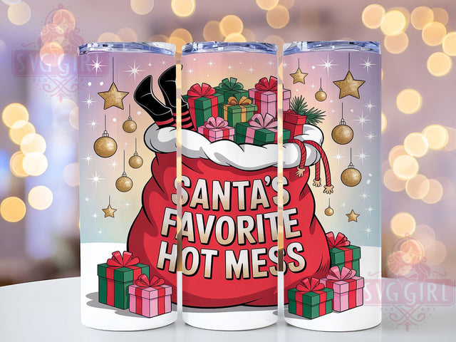 Sassy Santa’s Favorite Christmas Tumbler, Funny Christmas Wrap, Hot Mess Holiday Sublimation, Sassy Santa Cup, 20Oz Skinny Tumbler Wrap, Festive Humor Mug, Bold Holiday Design Sublimation SvggirlplusArt 