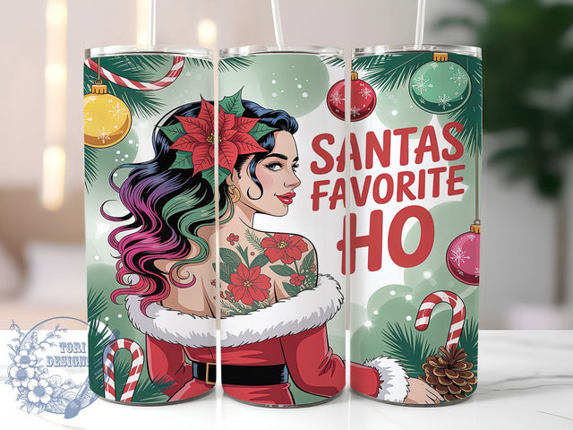 Sassy Santa’s Favorite Ho Tumbler, Sassy Christmas Woman Wrap, Funny Holiday Sublimation, Naughty Santa Cup, 20Oz Skinny Tumbler Wrap, Bold Christmas Mug, Playful Holiday Design Sublimation ToriDesigns 