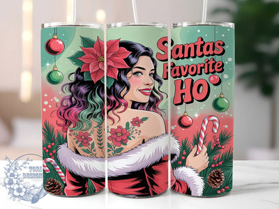 Sassy Santa’s Favorite Ho Tumbler, Sassy Christmas Woman Wrap, Funny Holiday Sublimation, Naughty Santa Cup, 20Oz Skinny Tumbler Wrap, Bold Christmas Mug, Playful Holiday Design Sublimation ToriDesigns 