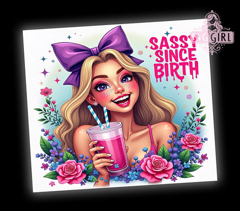 Sassy Since Birth, Coquette Tumbler, 20oz Tumbler Wrap, Sublimation PNG, Girly Tumbler Design, Fun Quotes, Digital Download Sublimation SvggirlplusArt 