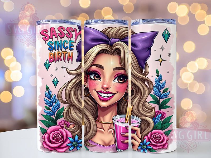 Sassy Since Birth, Coquette Tumbler, 20oz Tumbler Wrap, Sublimation PNG, Girly Tumbler Design, Fun Quotes, Digital Download Sublimation SvggirlplusArt 