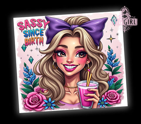 Sassy Since Birth, Coquette Tumbler, 20oz Tumbler Wrap, Sublimation PNG, Girly Tumbler Design, Fun Quotes, Digital Download Sublimation SvggirlplusArt 