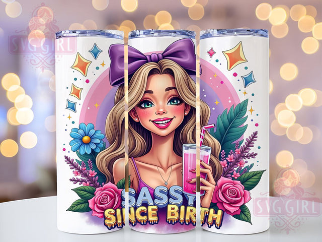 Sassy Since Birth, Coquette Tumbler, 20oz Tumbler Wrap, Sublimation PNG, Girly Tumbler Design, Fun Quotes, Digital Download Sublimation SvggirlplusArt 