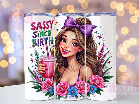 Sassy Since Birth, Coquette Tumbler, 20oz Tumbler Wrap, Sublimation PNG, Girly Tumbler Design, Fun Quotes, Digital Download Sublimation SvggirlplusArt 