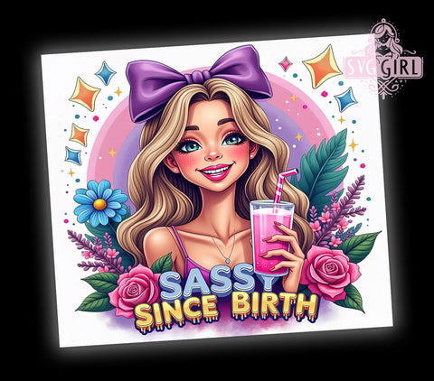 Sassy Since Birth, Coquette Tumbler, 20oz Tumbler Wrap, Sublimation PNG, Girly Tumbler Design, Fun Quotes, Digital Download Sublimation SvggirlplusArt 