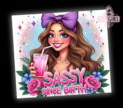 Sassy Since Birth, Coquette Tumbler, 20oz Tumbler Wrap, Sublimation PNG, Girly Tumbler Design, Fun Quotes, Digital Download Sublimation SvggirlplusArt 