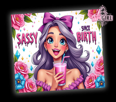 Sassy Since Birth, Coquette Tumbler, 20oz Tumbler Wrap, Sublimation PNG, Girly Tumbler Design, Fun Quotes, Digital Download Sublimation SvggirlplusArt 