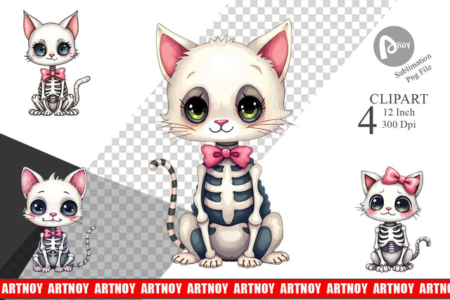 Sassy Skeleton Cat Clipart Sublimation artnoy 