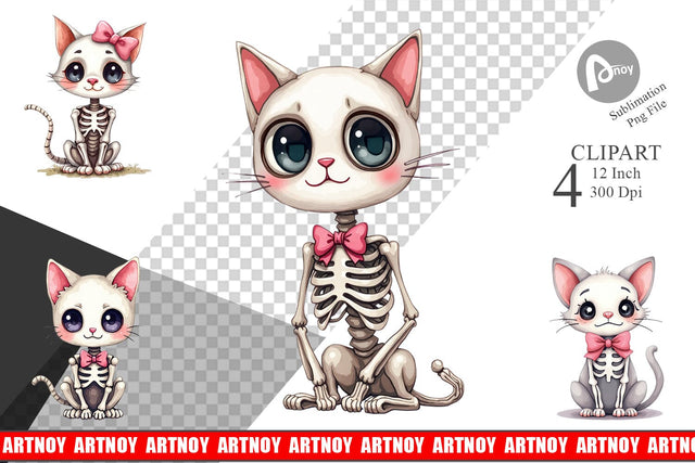 Sassy Skeleton Cat Clipart Sublimation artnoy 