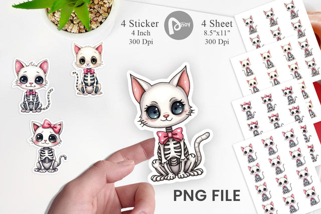 Sassy Skeleton Cat Sticker Sublimation artnoy 